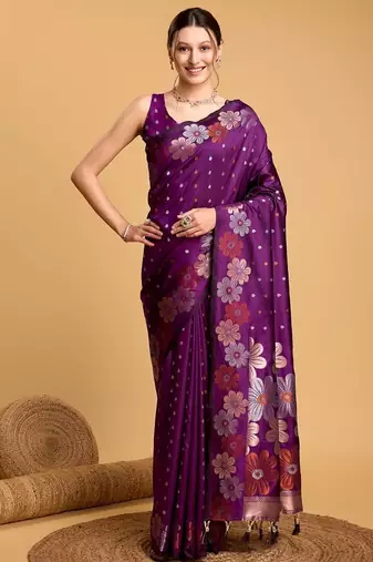 Purple woven design zari banarasi saree