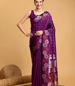 Purple woven design zari banarasi saree