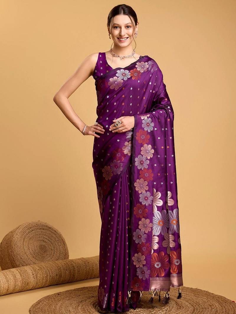 Purple woven design zari banarasi saree