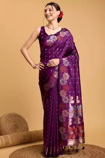 Purple woven design zari banarasi saree
