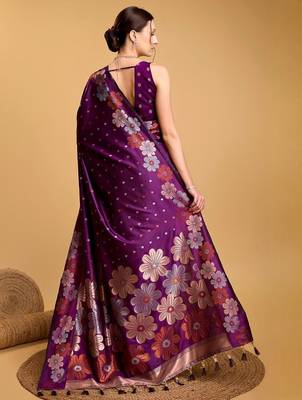 Purple woven design zari banarasi saree 3