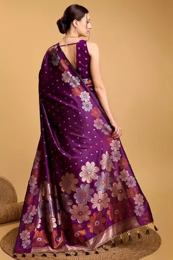 Purple woven design zari banarasi saree