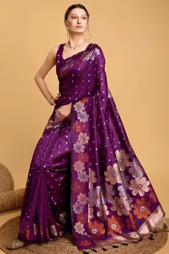 Purple woven design zari banarasi saree