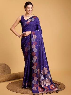 Blue women  saree with unstitched blouse piece 1