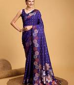 Blue women  saree with unstitched blouse piece
