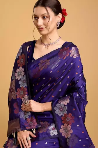 Blue women  saree with unstitched blouse piece