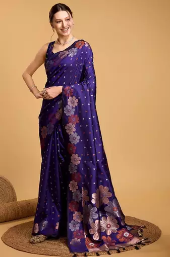 Blue women  saree with unstitched blouse piece