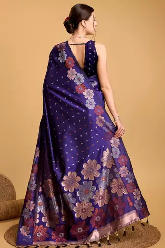 Blue women  saree with unstitched blouse piece