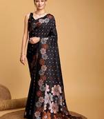 Black women  saree with unstitched blouse piece