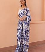Blue floral printed saree with unstitched blouse piece