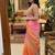Multicolor woven design satin fusion saree