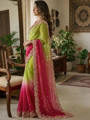 Multicolor woven design satin fusion saree 3