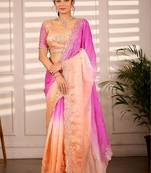 Multicolor woven design satin fusion saree