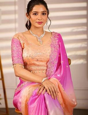 Multicolor woven design satin fusion saree 2