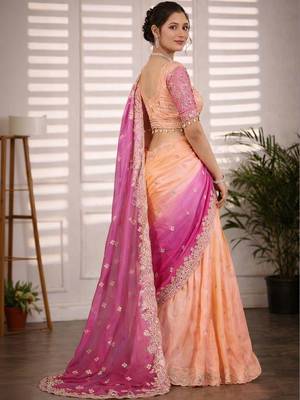 Multicolor woven design satin fusion saree 3