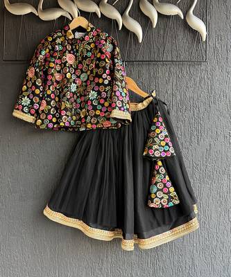 Black Embroidered Cotton Silk Lehenga Set 4