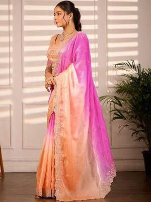Multicolor woven design satin fusion saree 2
