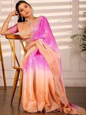 Multicolor woven design satin fusion saree 3