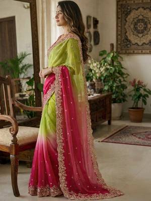 Multicolor woven design satin fusion saree 3