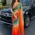 Multicolor woven design satin fusion saree