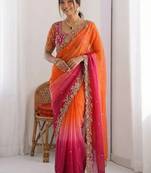Multicolor woven design satin fusion saree