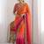 Multicolor woven design satin fusion saree