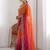 Multicolor woven design satin fusion saree