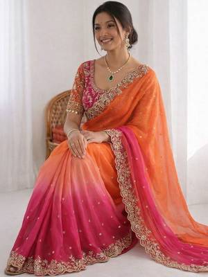 Multicolor woven design satin fusion saree 3