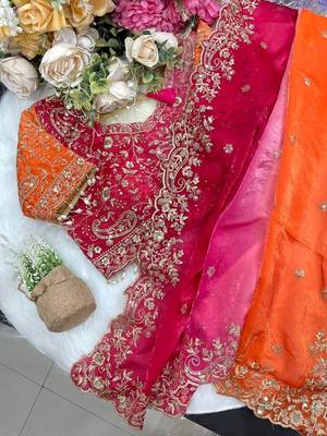 Multicolor woven design satin fusion saree 4