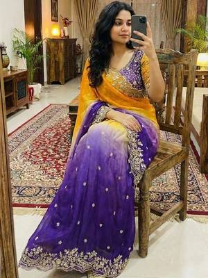 Multicolor woven design satin fusion saree 3