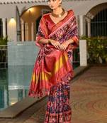 Navy blue pure silk patola saree