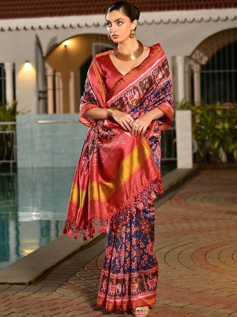 Navy blue pure silk patola saree