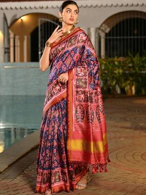 Navy blue pure silk patola saree 4