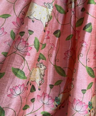 Peach Printed Cotton Silk Lehenga Set 5