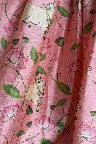 Peach Printed Cotton Silk Lehenga Set