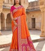 Orange woven design zari silk blend designer banarasi saree
