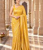 Yellow floral zari silk blend designer kanjeevaram saree