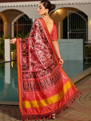 Red art silk patola saree 3
