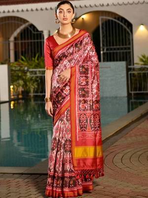 Red art silk patola saree 4