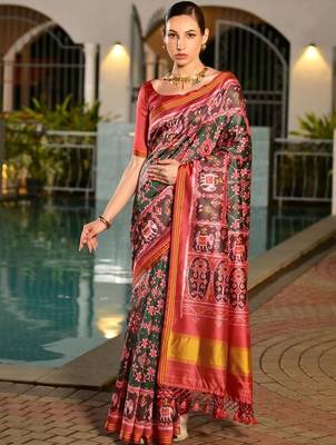 Red zari art silk patola saree 2