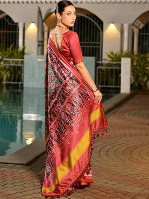 Red zari art silk patola saree 3