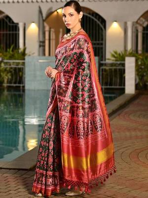 Red zari art silk patola saree 4