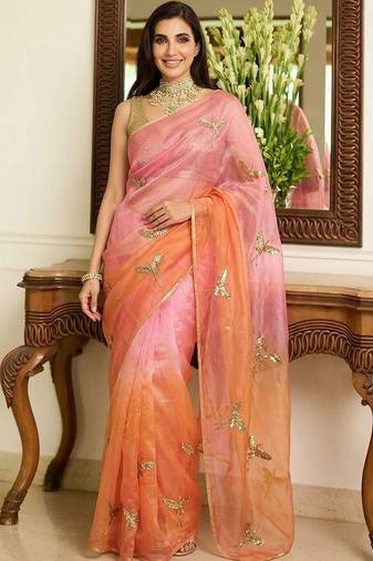 Multicolor embellished embroidered tissue saree