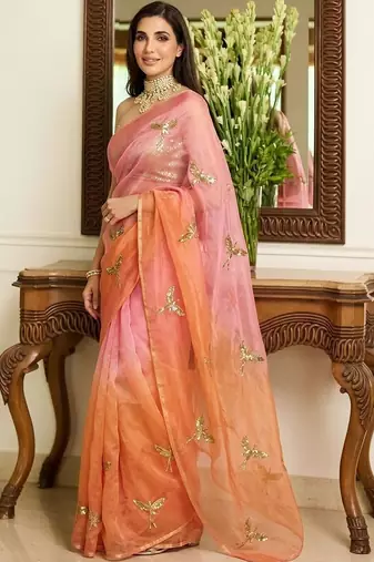 Multicolor embellished embroidered tissue saree