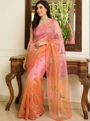Multicolor embellished embroidered tissue saree 4