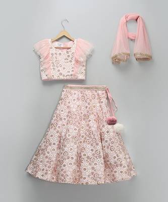 Pink Embroidered Georgette Lehenga Set 4