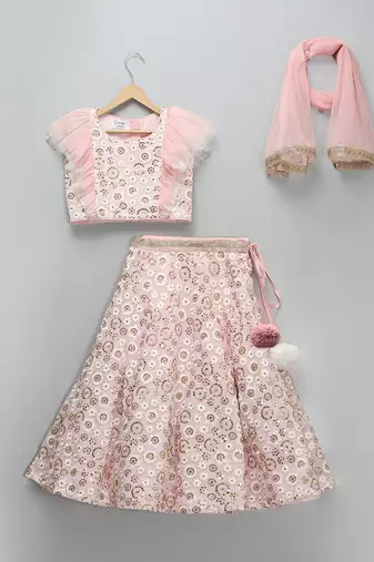 Pink Embroidered Georgette Lehenga Set
