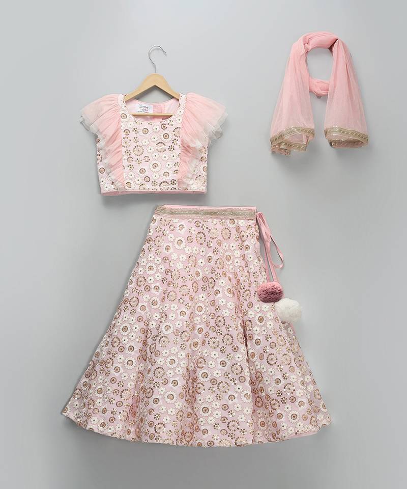 Pink Embroidered Georgette Lehenga Set