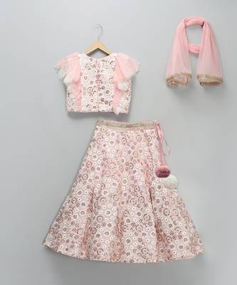 Pink Embroidered Georgette Lehenga Set 5