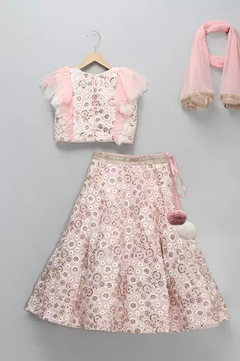 Pink Embroidered Georgette Lehenga Set